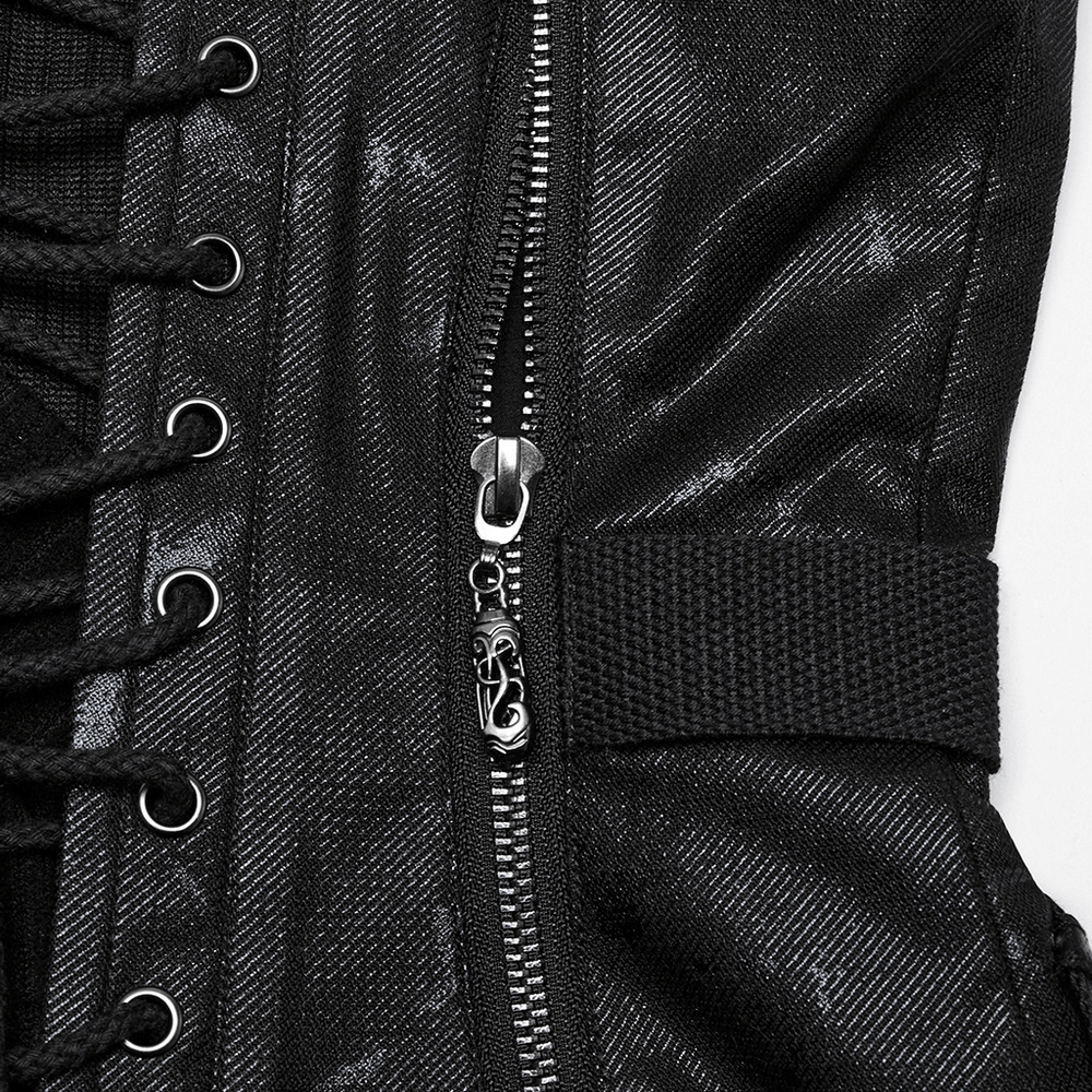 Punk Drawstring Tube Top with Zipper and Straps