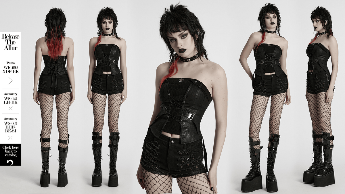 Punk Drawstring Tube Top with Zipper and Straps