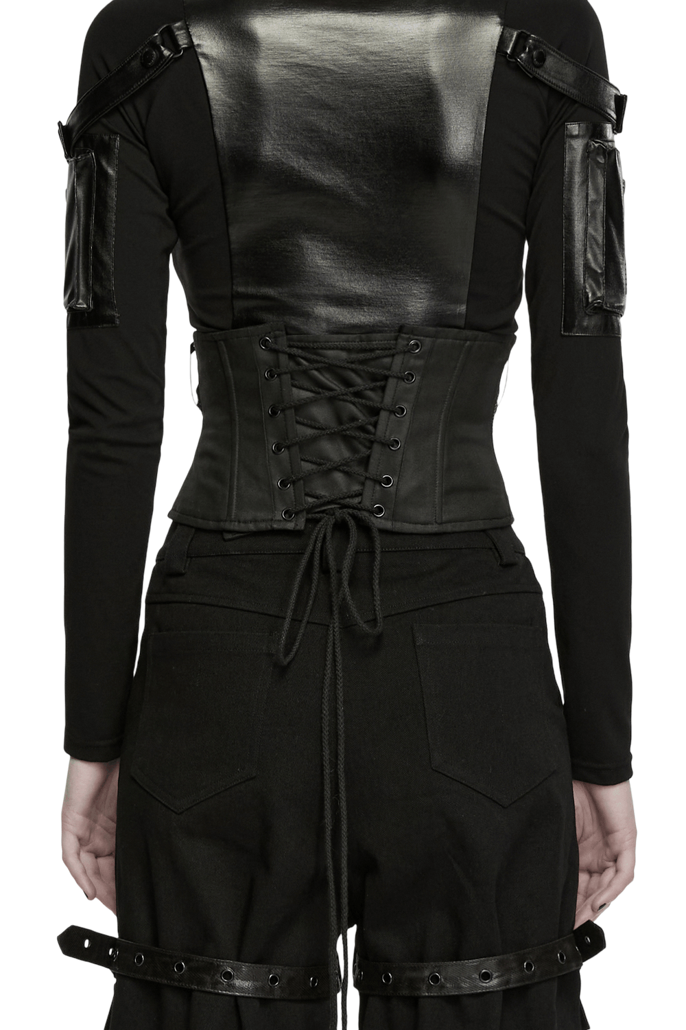 Punk Faux Leather Corset Belt with Mesh Panels
