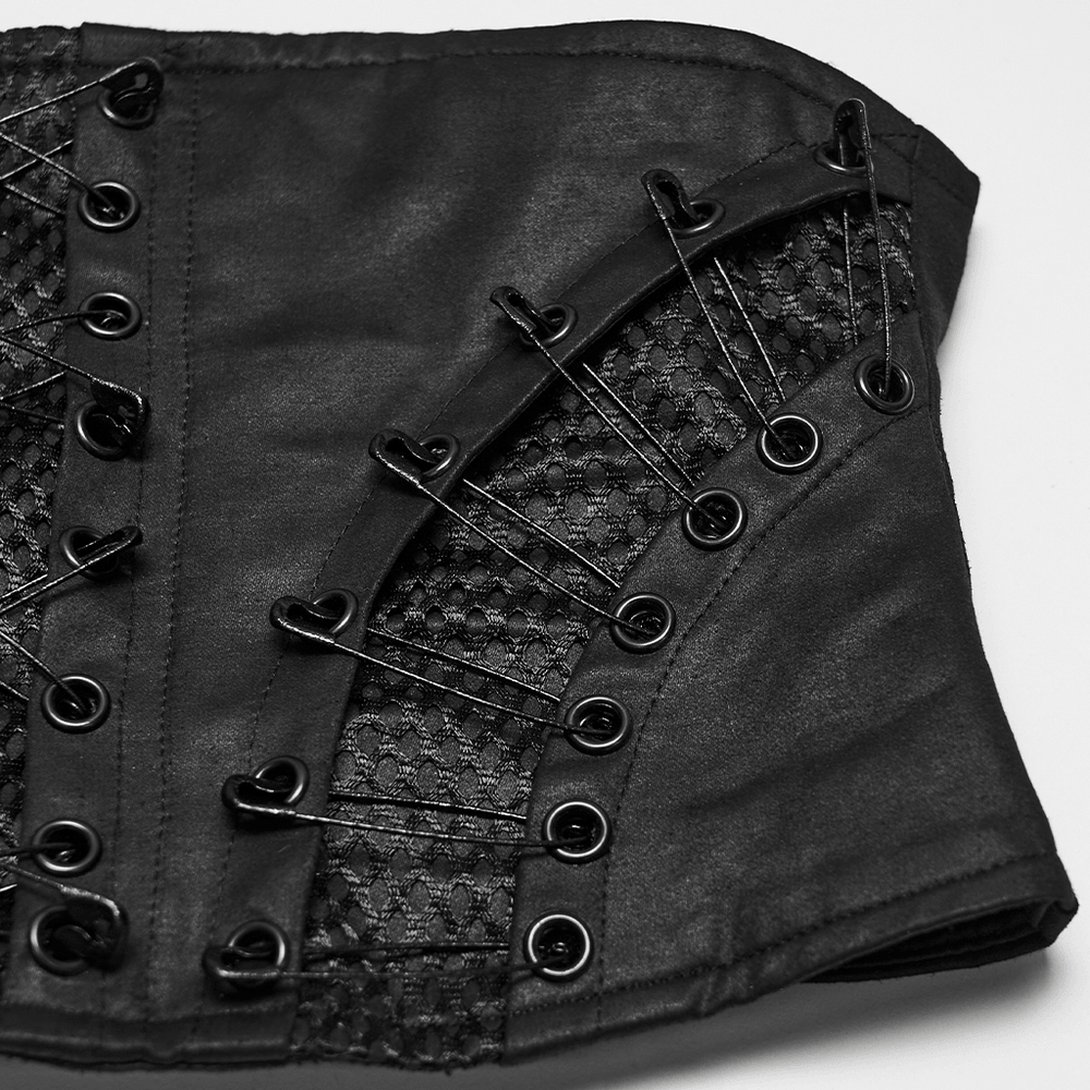 Punk Faux Leather Corset Belt with Mesh Panels