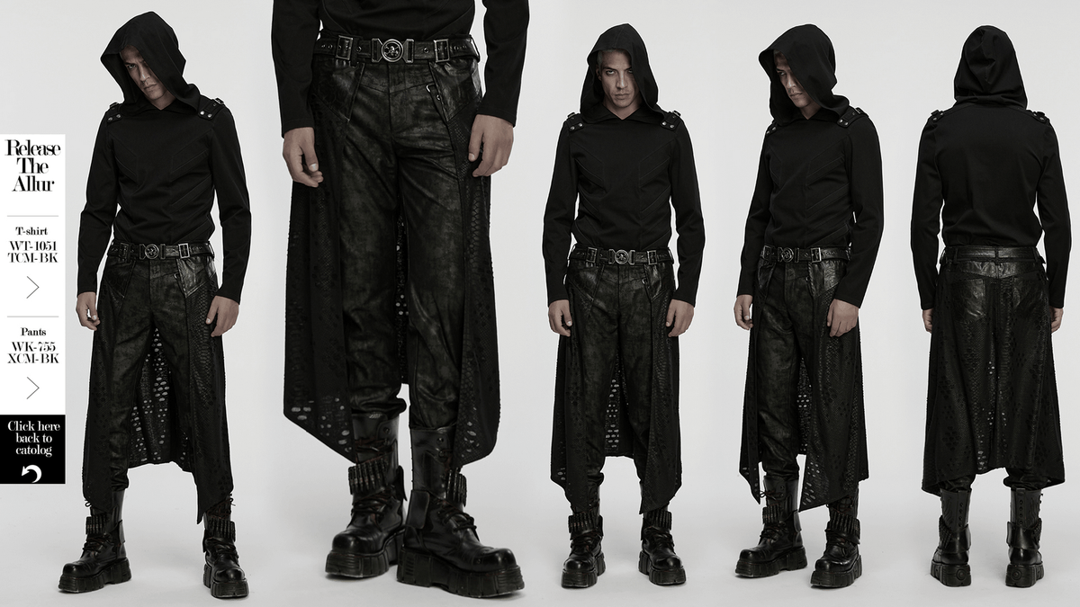 Punk Faux Leather Tattered Knitted Kilt for Men