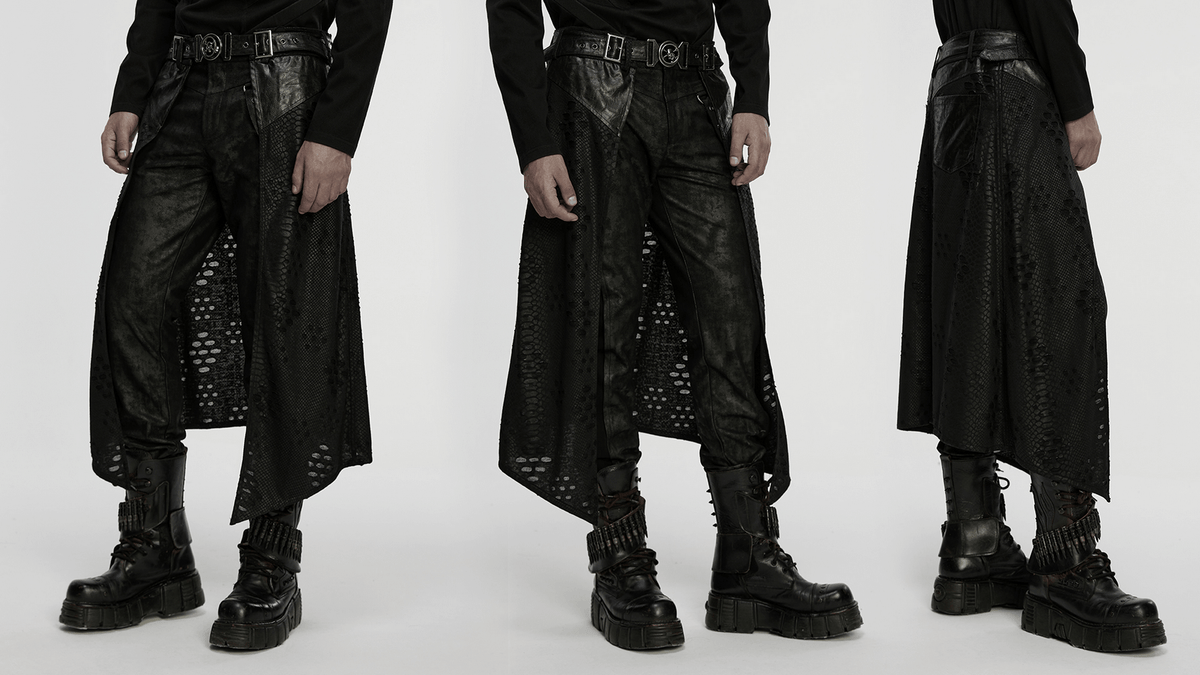 Punk Faux Leather Tattered Knitted Kilt for Men