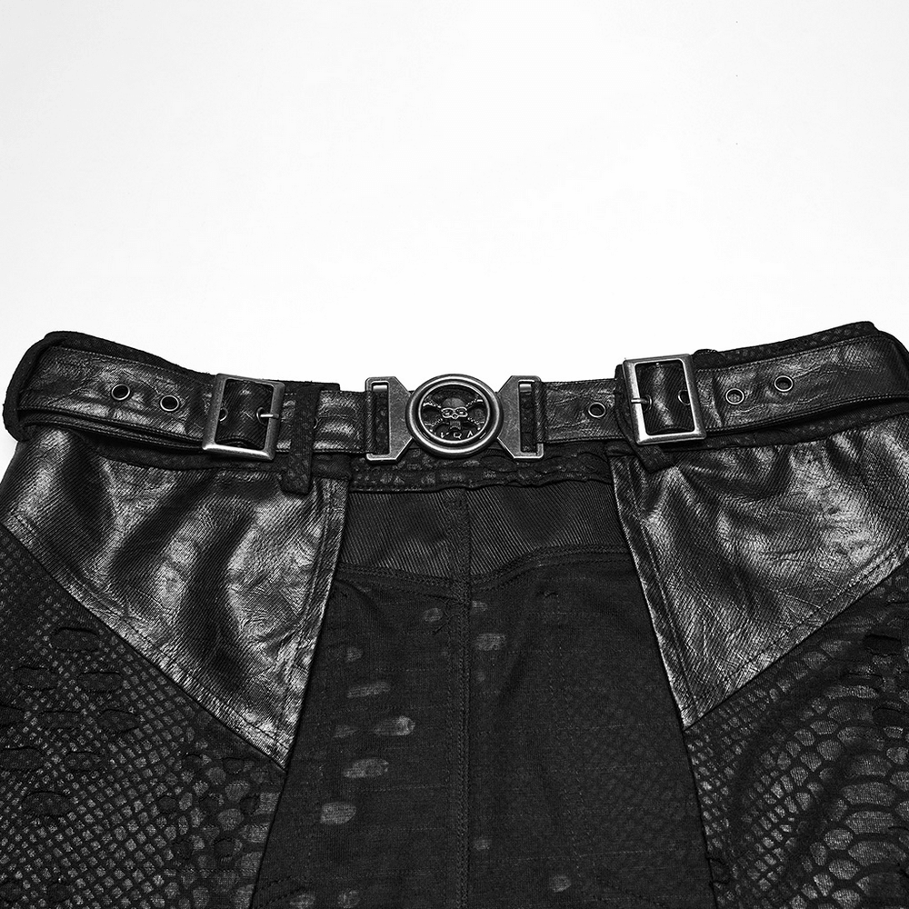Punk Faux Leather Tattered Knitted Kilt for Men
