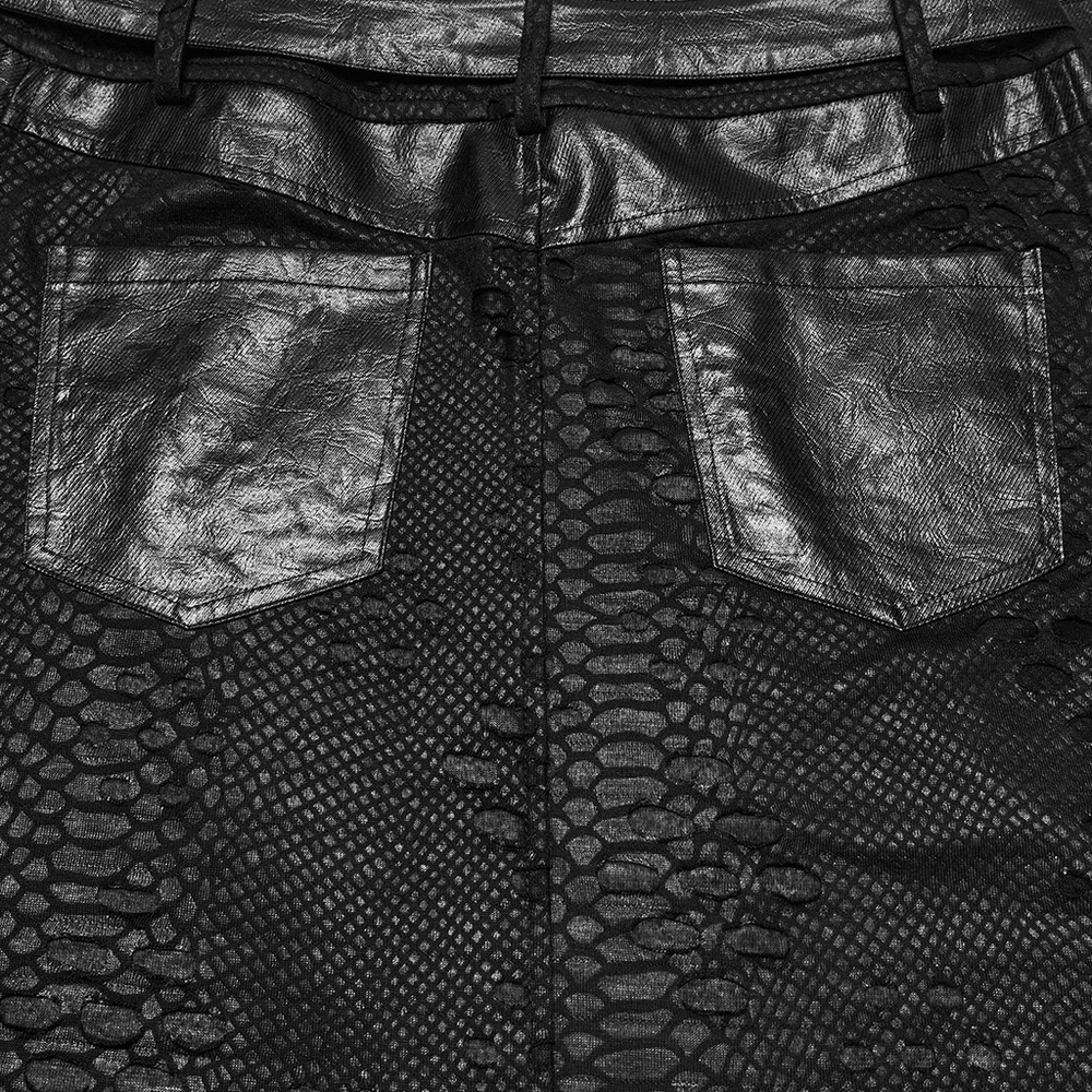 Punk Faux Leather Tattered Knitted Kilt for Men