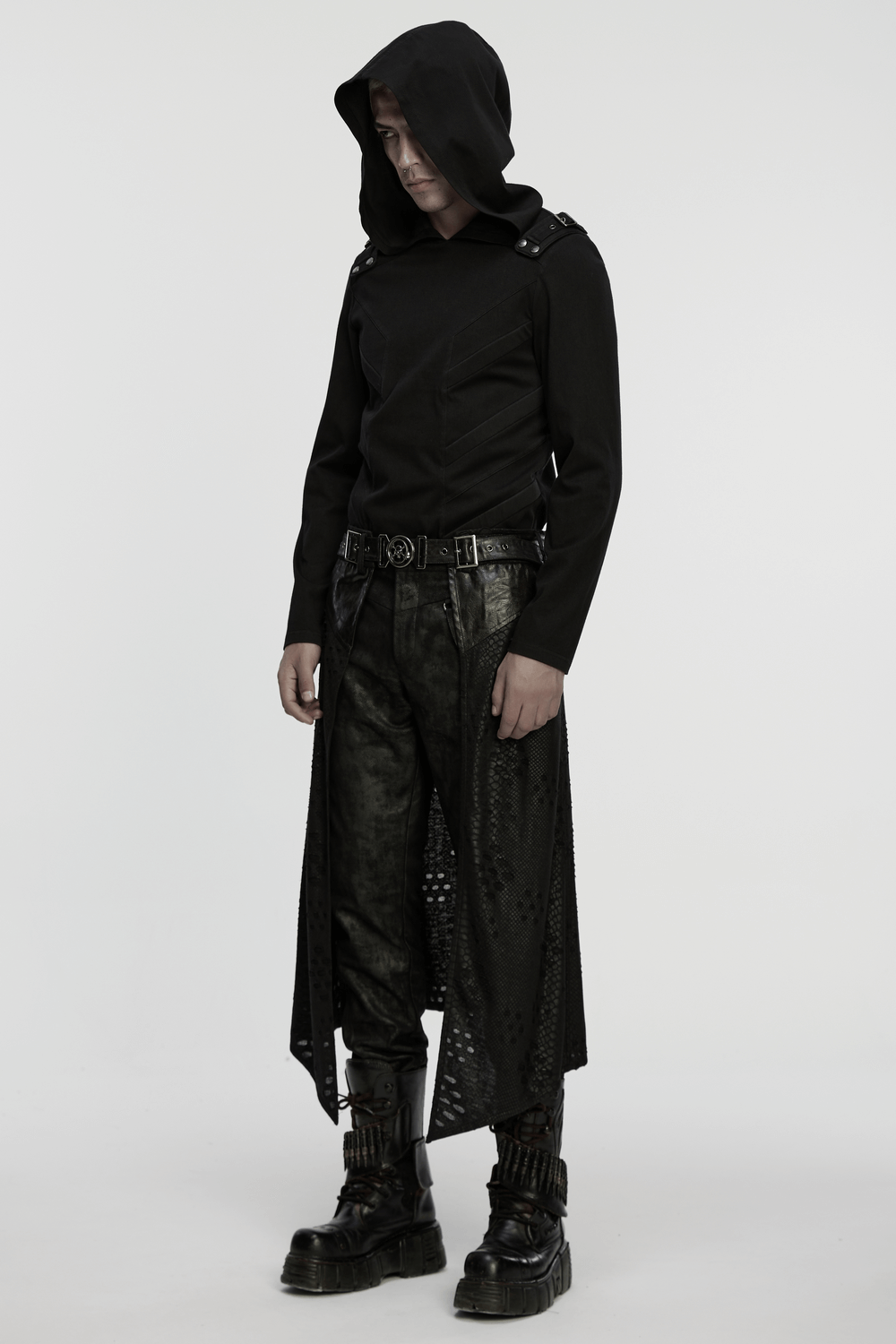 Punk Faux Leather Tattered Knitted Kilt for Men