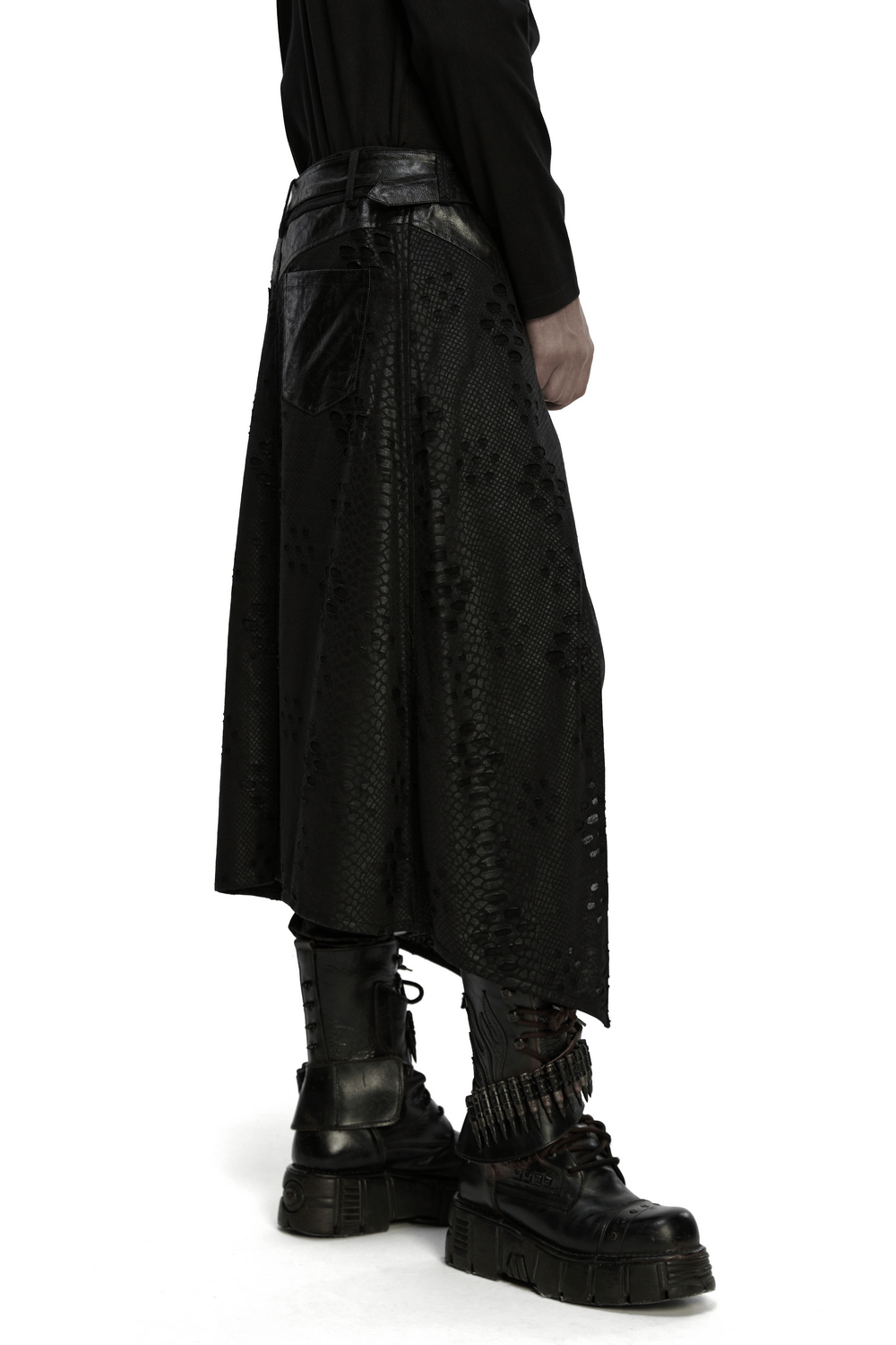 Punk Faux Leather Tattered Knitted Kilt for Men