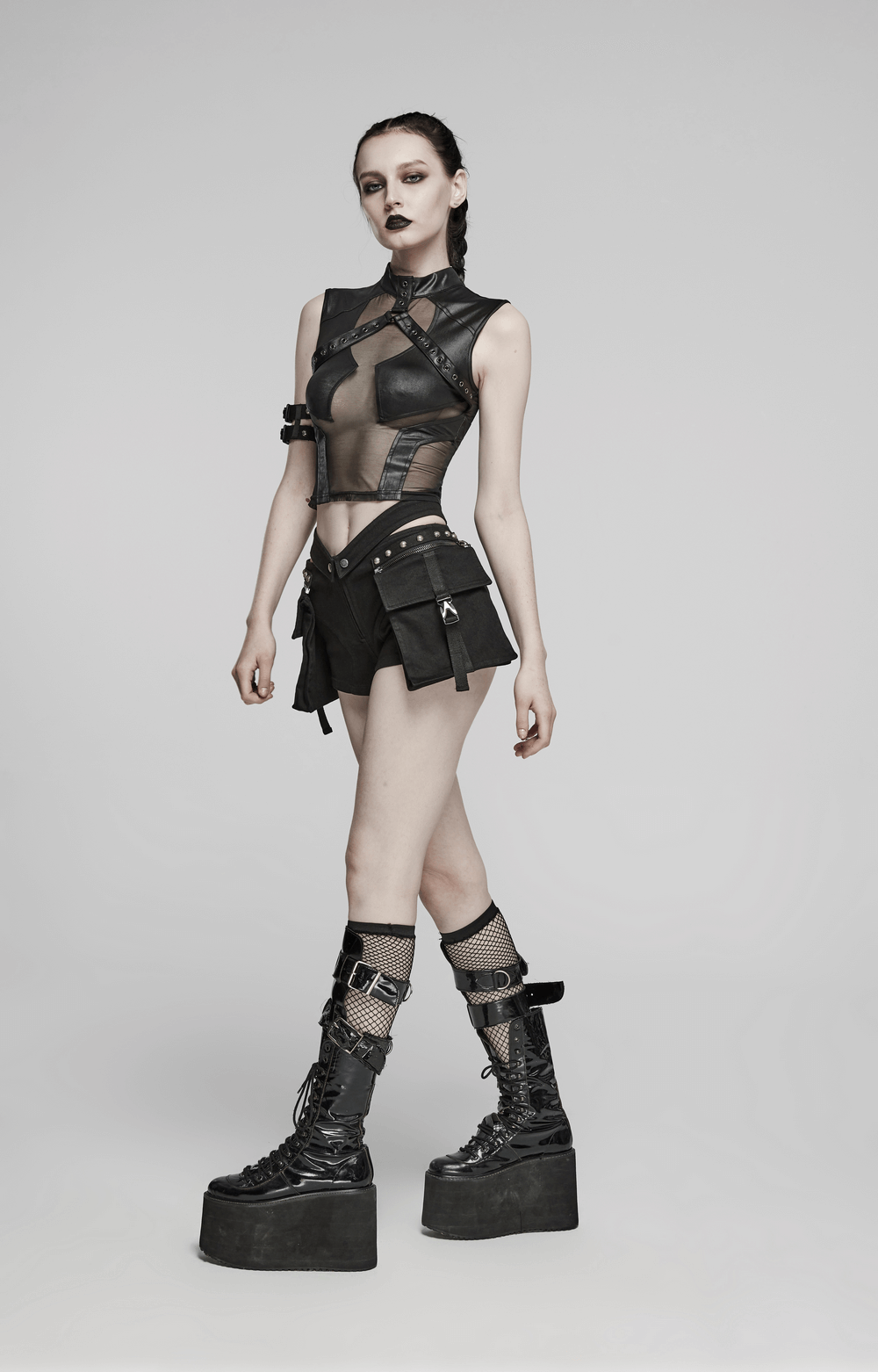 US SALE of Punk Female Riveted Shorts with Detachable Cargo Pockets