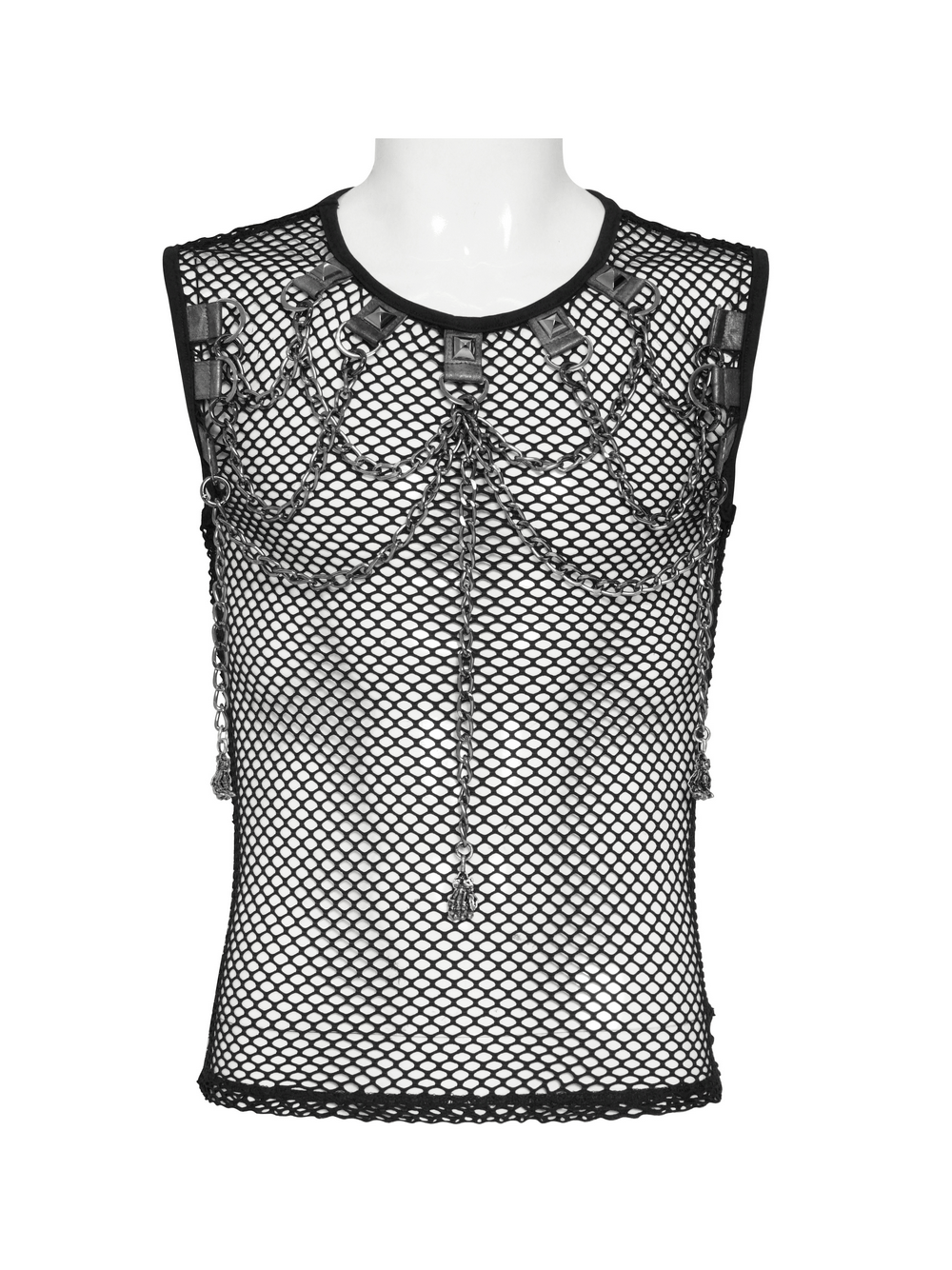 Punk Fishnet Tank Top with Chains and Studded Straps