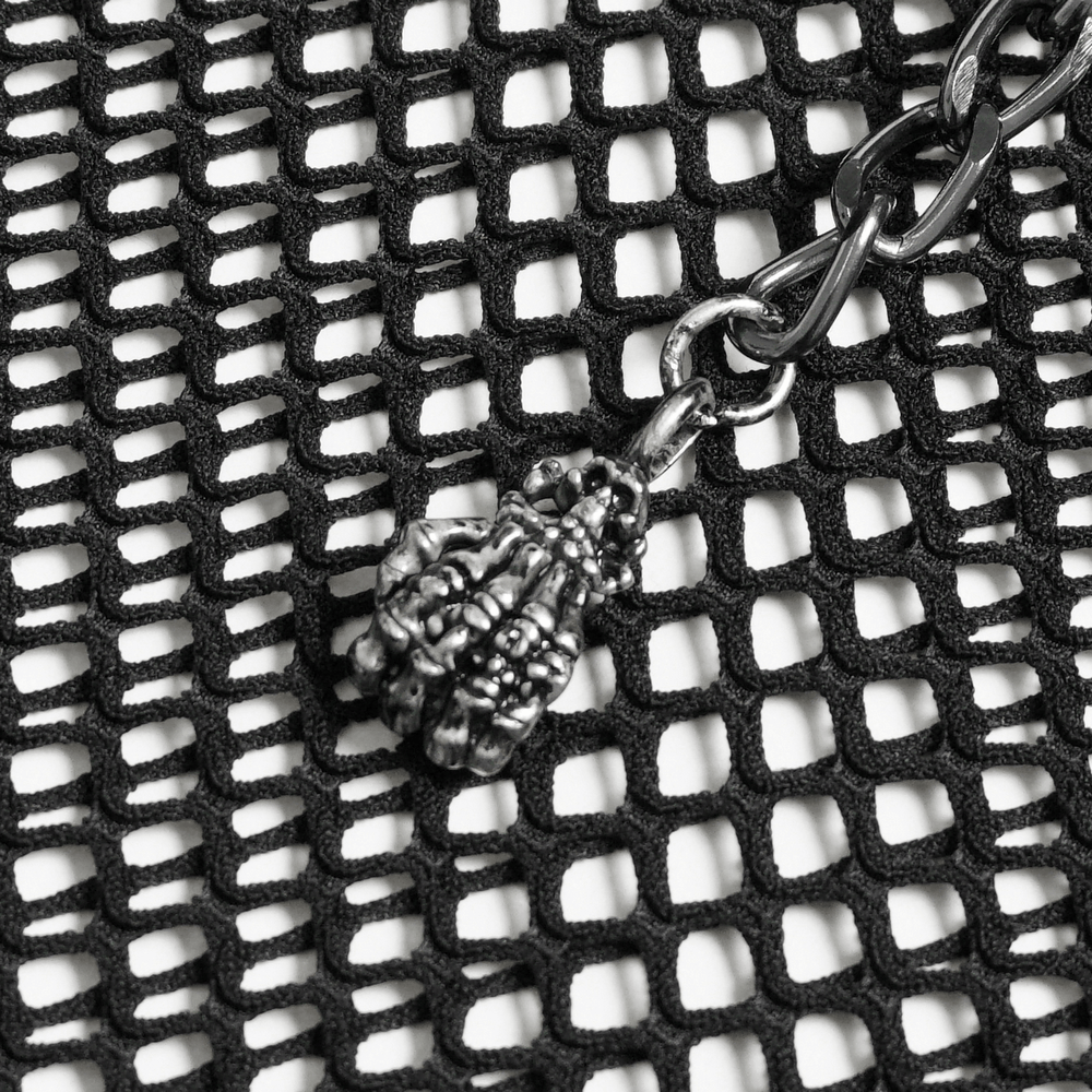 Punk Fishnet Tank Top with Chains and Studded Straps