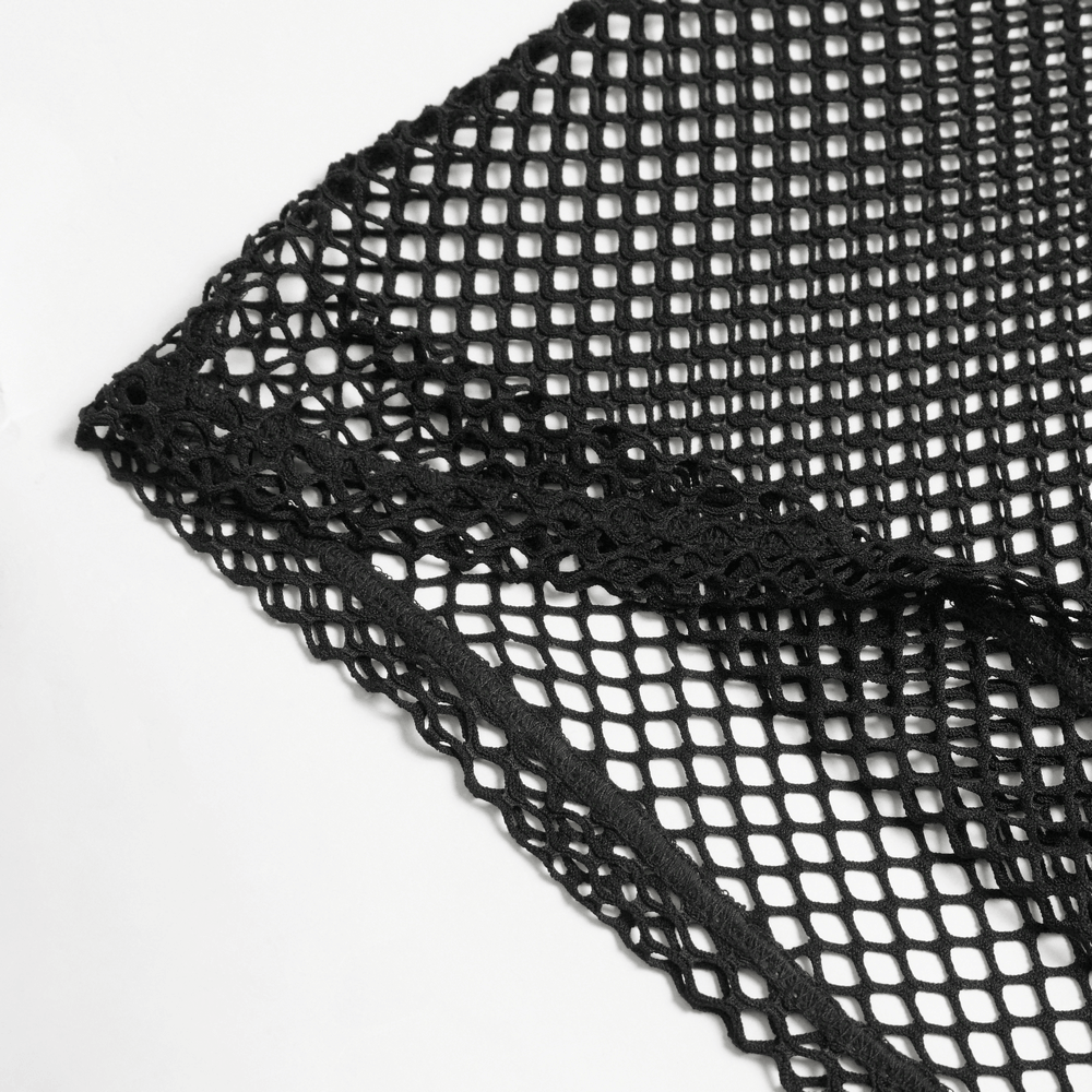 Punk Fishnet Tank Top with Chains and Studded Straps