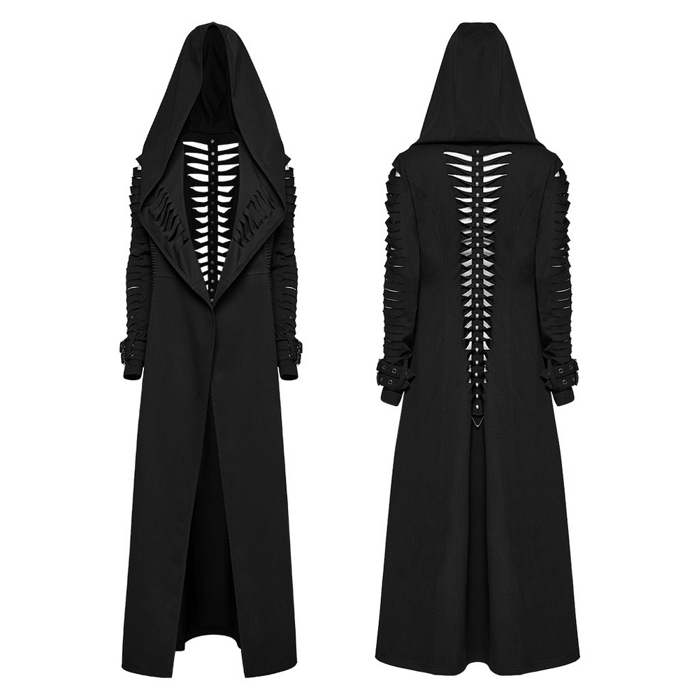 Punk Hooded Cut Washed Cape with Side Pockets and Loops