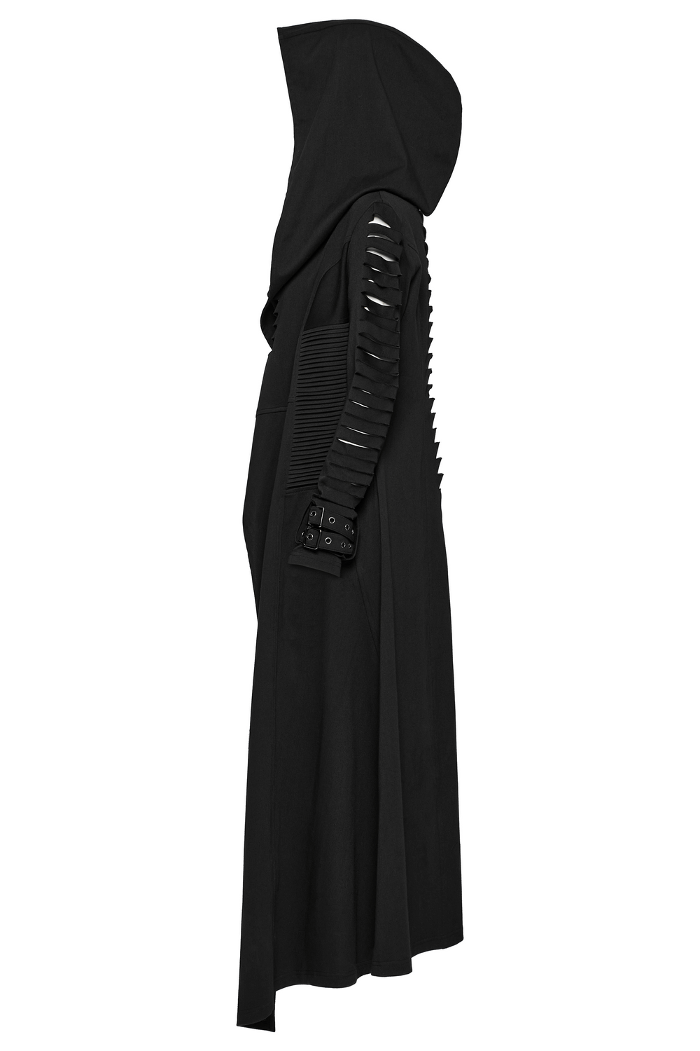 Punk Hooded Cut Washed Cape with Side Pockets and Loops