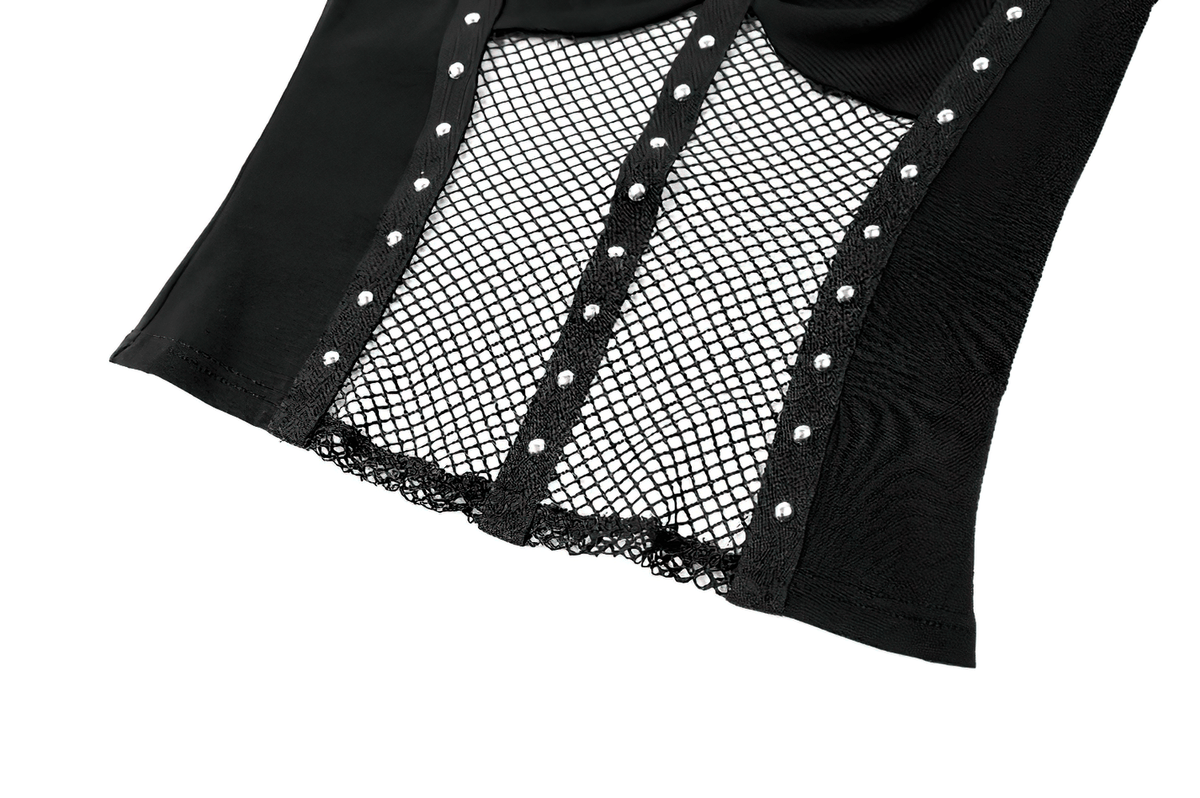 Punk Long Sleeve Top with Fishnet and Ring Accents