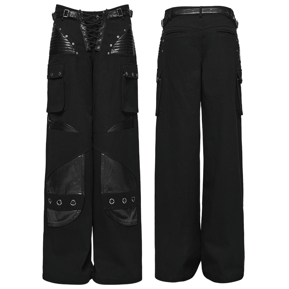 US SALE of Punk Low-Waist Wide-Leg Pants with Belt and Pockets