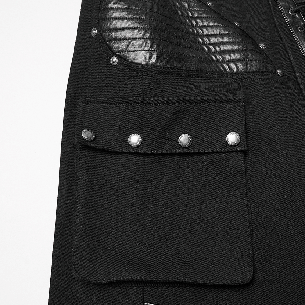 US SALE of Punk Low-Waist Wide-Leg Pants with Belt and Pockets