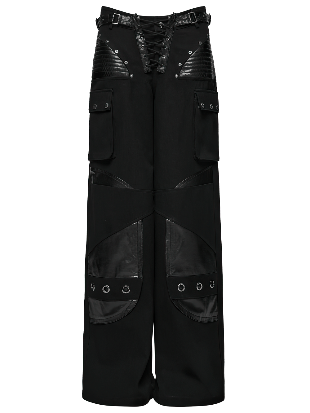 US SALE of Punk Low-Waist Wide-Leg Pants with Belt and Pockets
