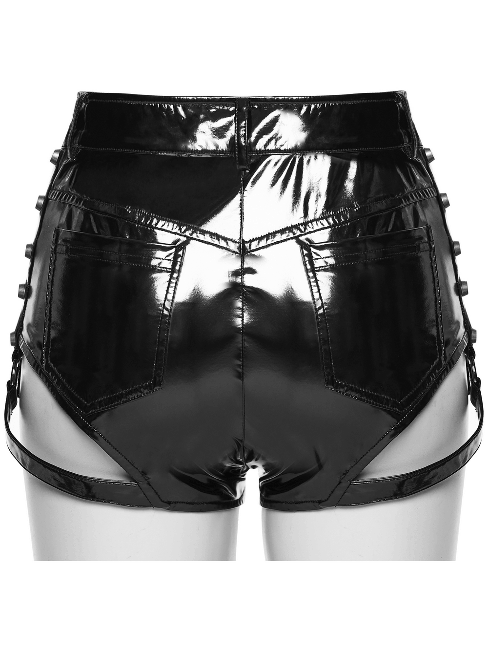 Punk Low Waisted Patent Leather Shorts with Studs