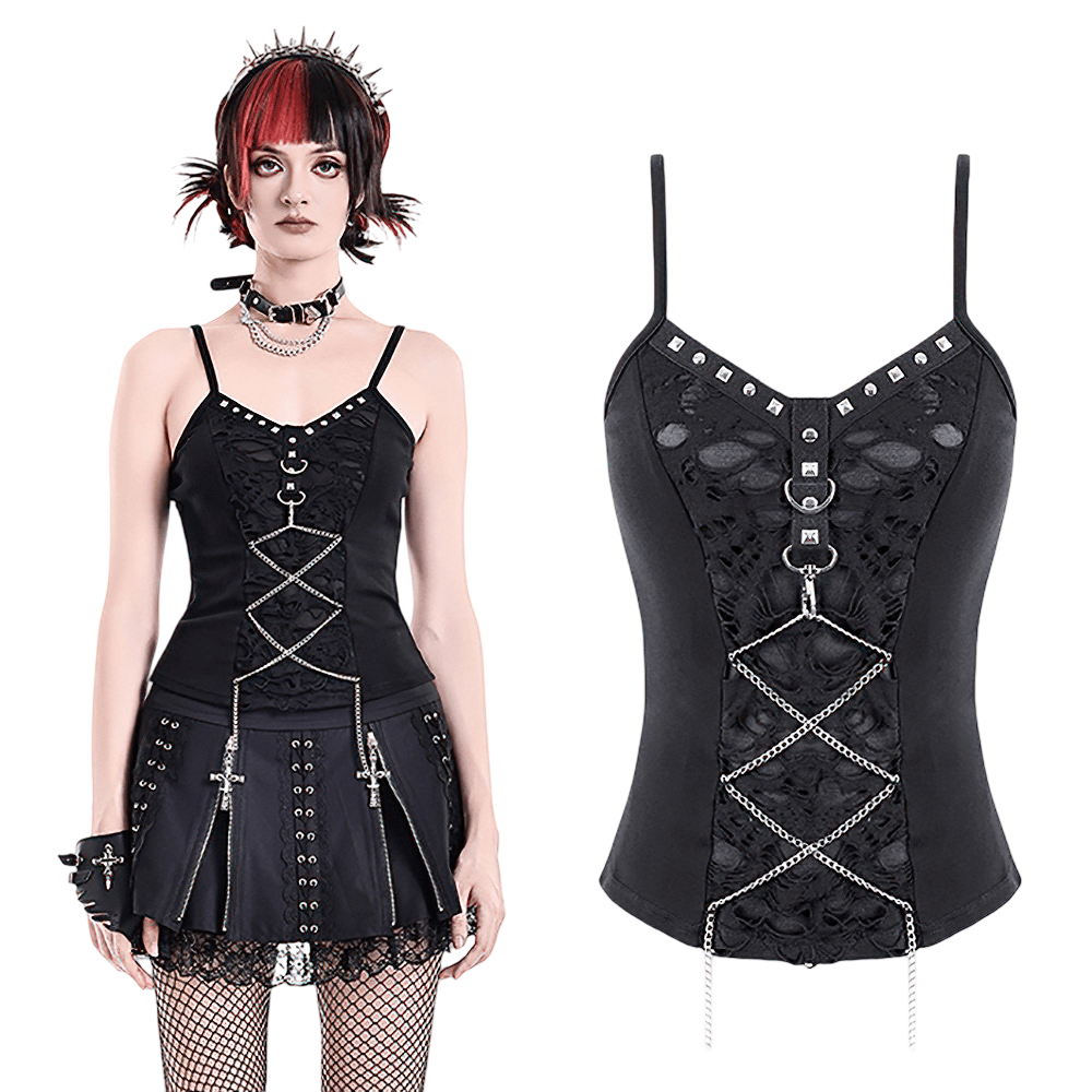 Punk Mesh Cami with Corset Lacing and Metal Hardware