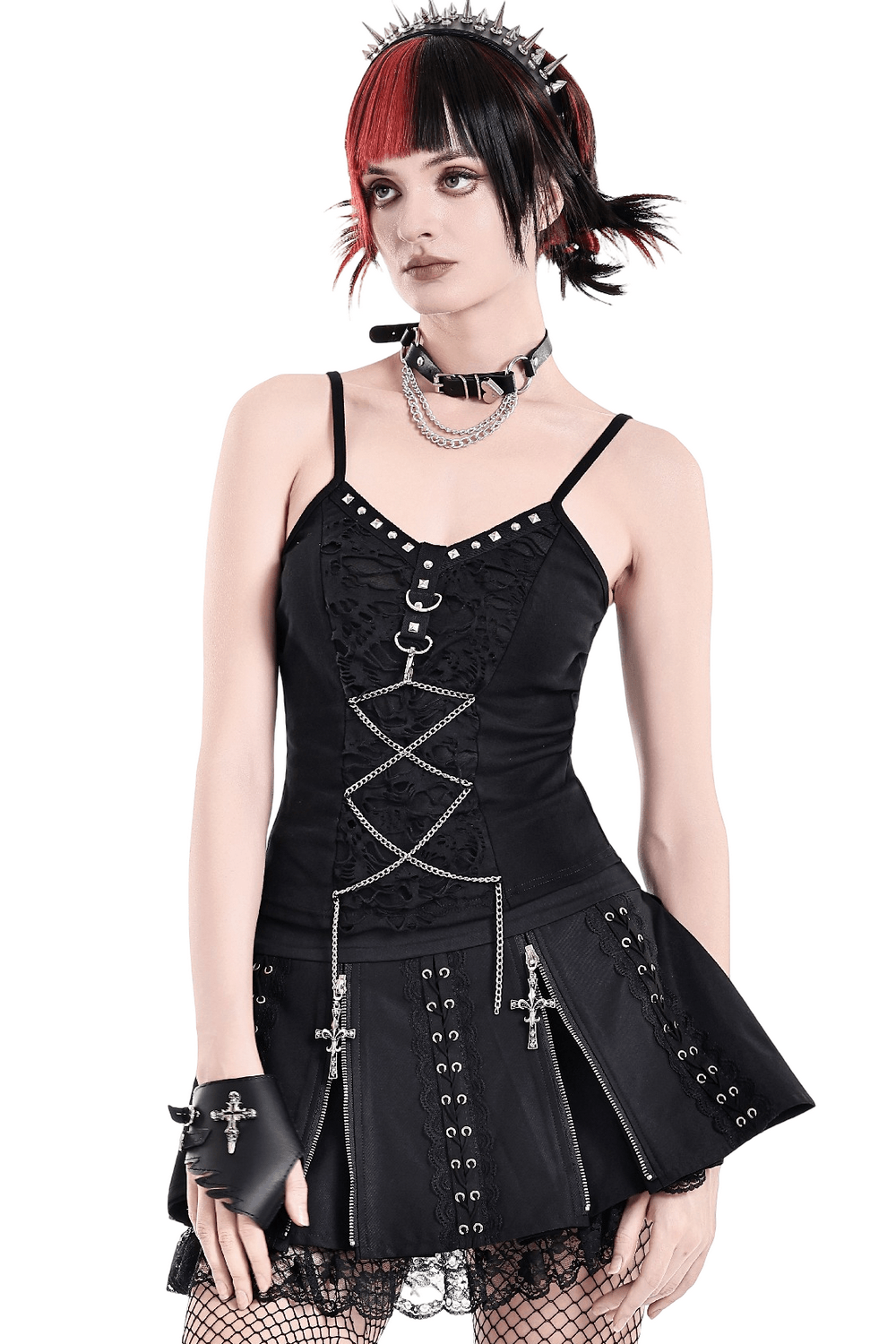 Punk Mesh Cami with Corset Lacing and Metal Hardware