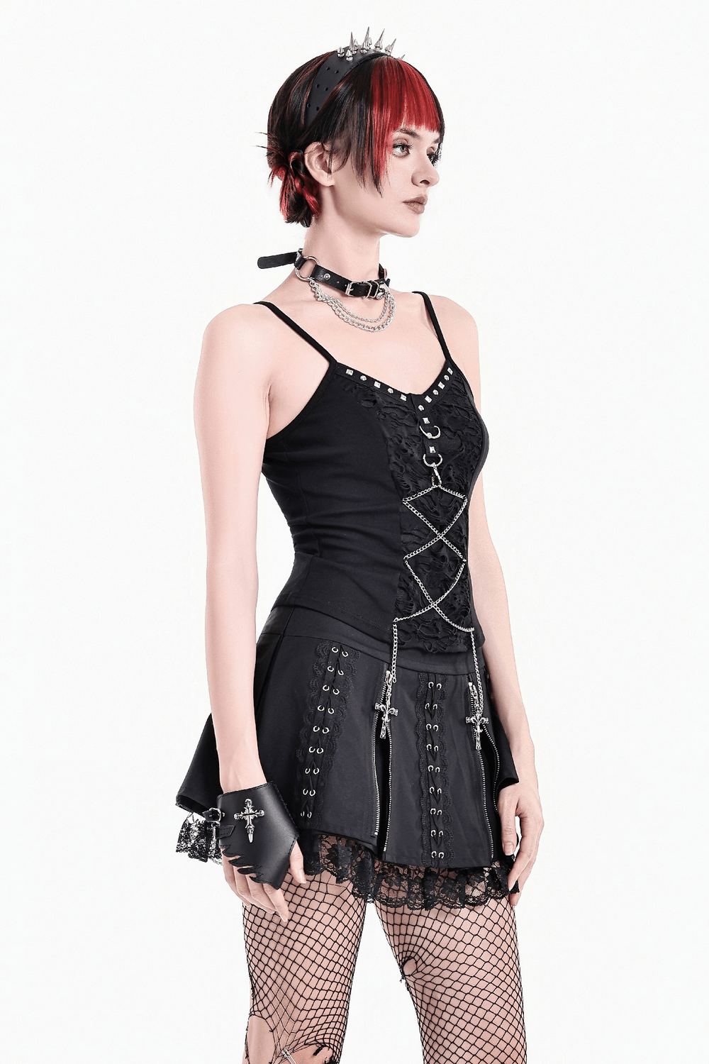 Punk Mesh Cami with Corset Lacing and Metal Hardware