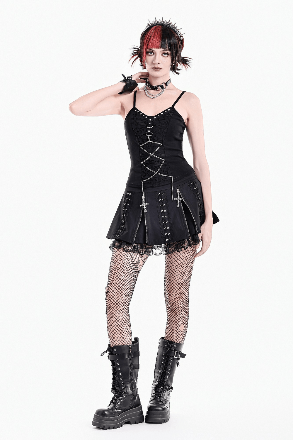 Punk Mesh Cami with Corset Lacing and Metal Hardware
