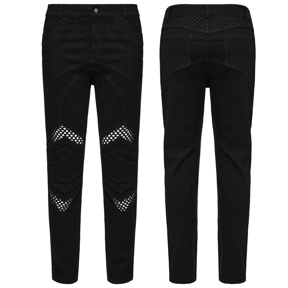 Punk Mesh Detail Tight Pants with 3D Knee Pieces