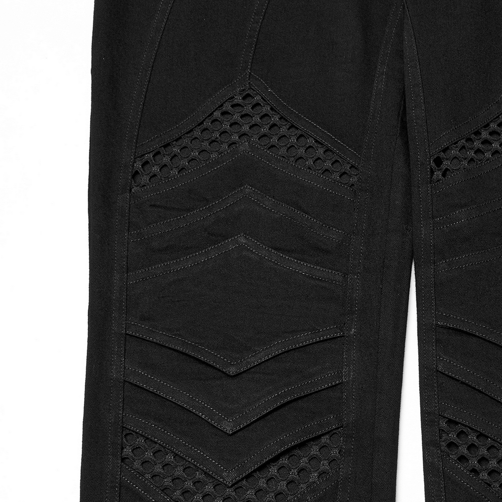 Punk Mesh Detail Tight Pants with 3D Knee Pieces