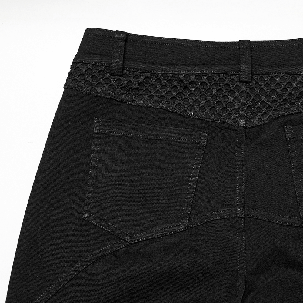 Punk Mesh Detail Tight Pants with 3D Knee Pieces
