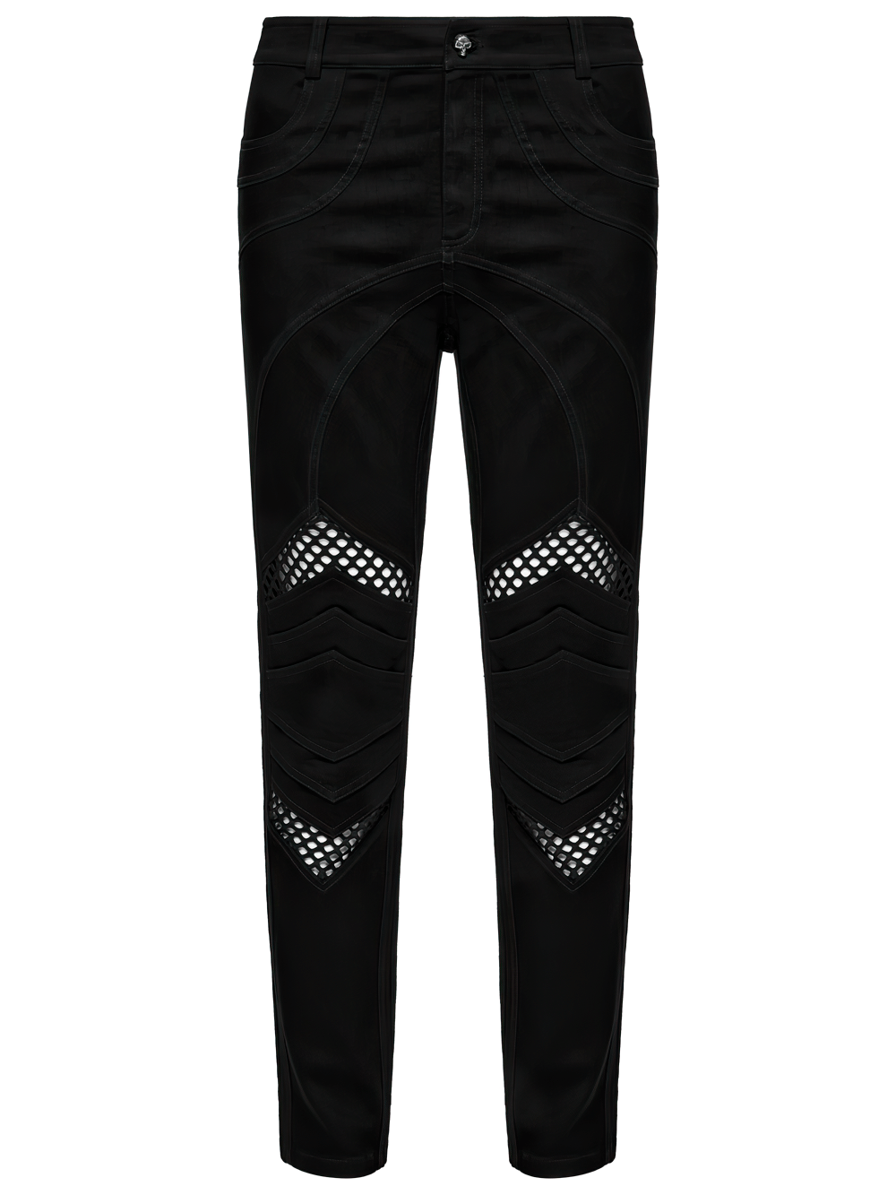 Punk Mesh Detail Tight Pants with 3D Knee Pieces