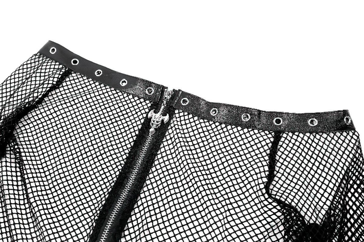 Punk Mesh Off Shoulder Top with Zipper and Stud Details