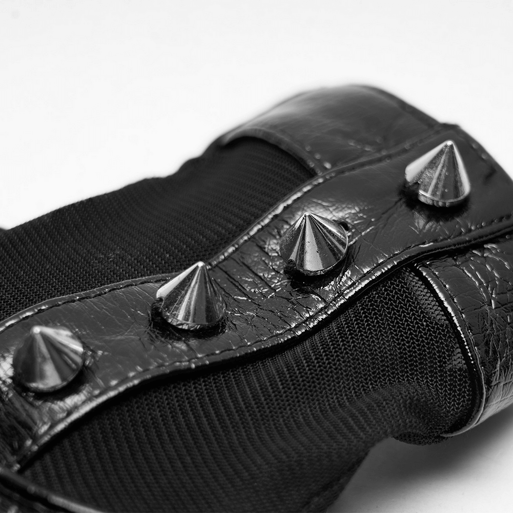 Punk Metal Rivet PU Leather Gloves with Elastic Mesh