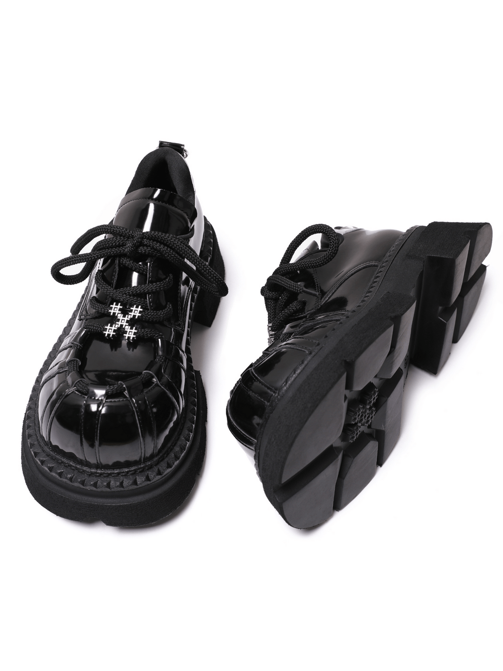 Punk Patent Lace-Up Shoes with Chunky Block Heels