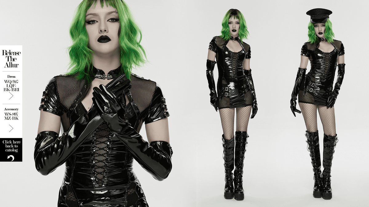 Punk Patent Leather Long Gloves with Metal Studs