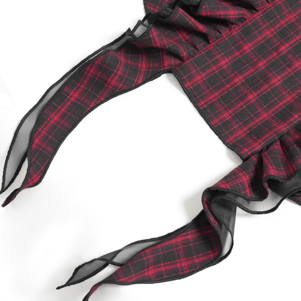 Punk Plaid Lace-Up Ruffle Asymmetrical Mini Dress