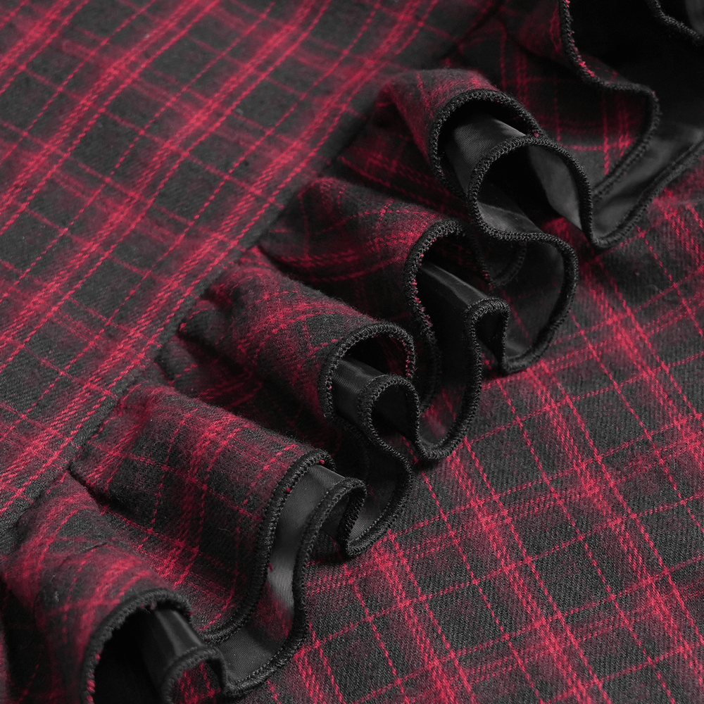 Punk Plaid Lace-Up Ruffle Asymmetrical Mini Dress