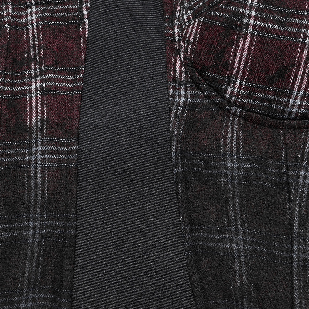 Punk Plaid Top with Skull Zipper and Adjustable Straps