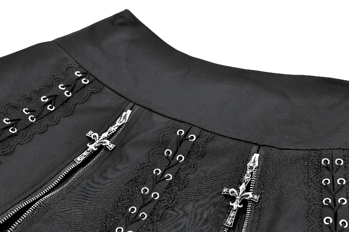 Punk Pleated Skirt with Lace Trim and Corset Details