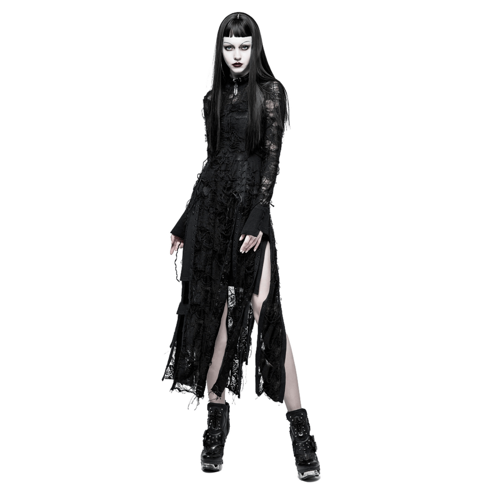 Punk Rave Gothic Lace Rope Dress - Black Witch