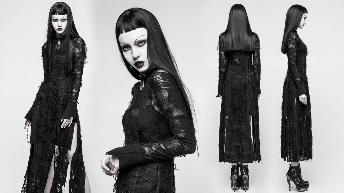 Punk Rave Gothic Lace Rope Dress - Black Witch