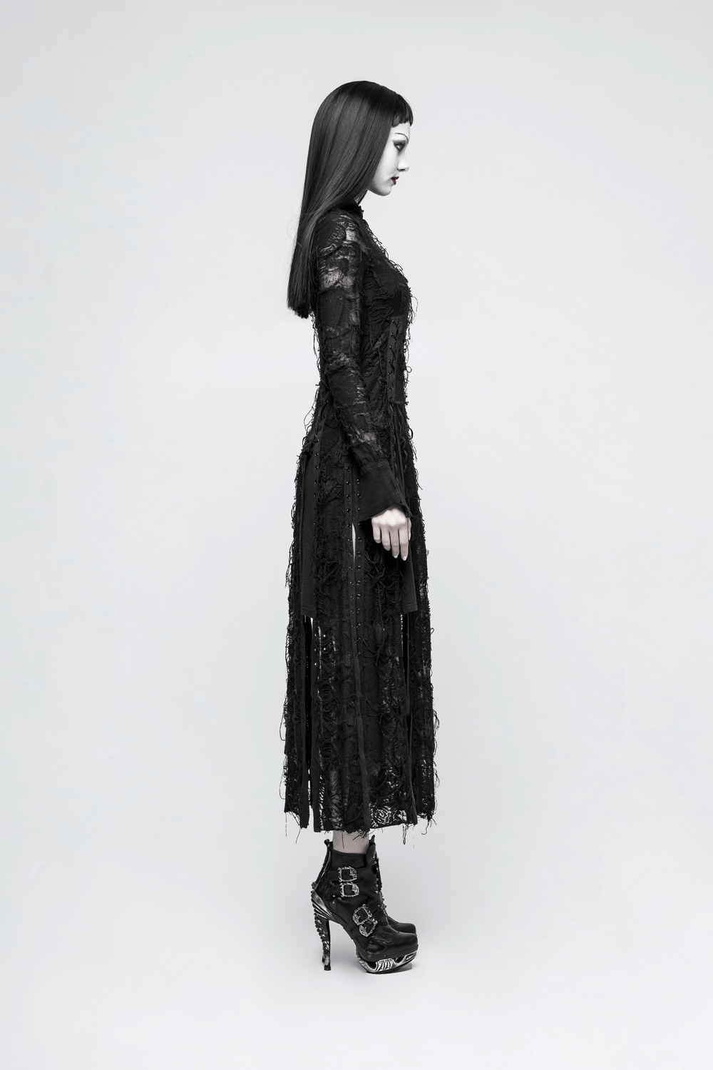 Punk Rave Gothic Lace Rope Dress - Black Witch