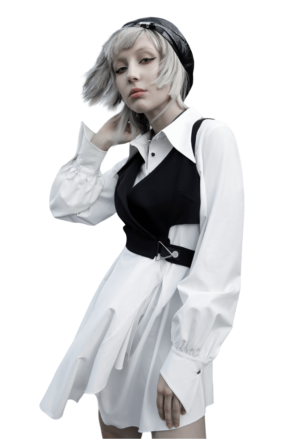 Punk Rave Gothic White Swallowtail Shirt Dress