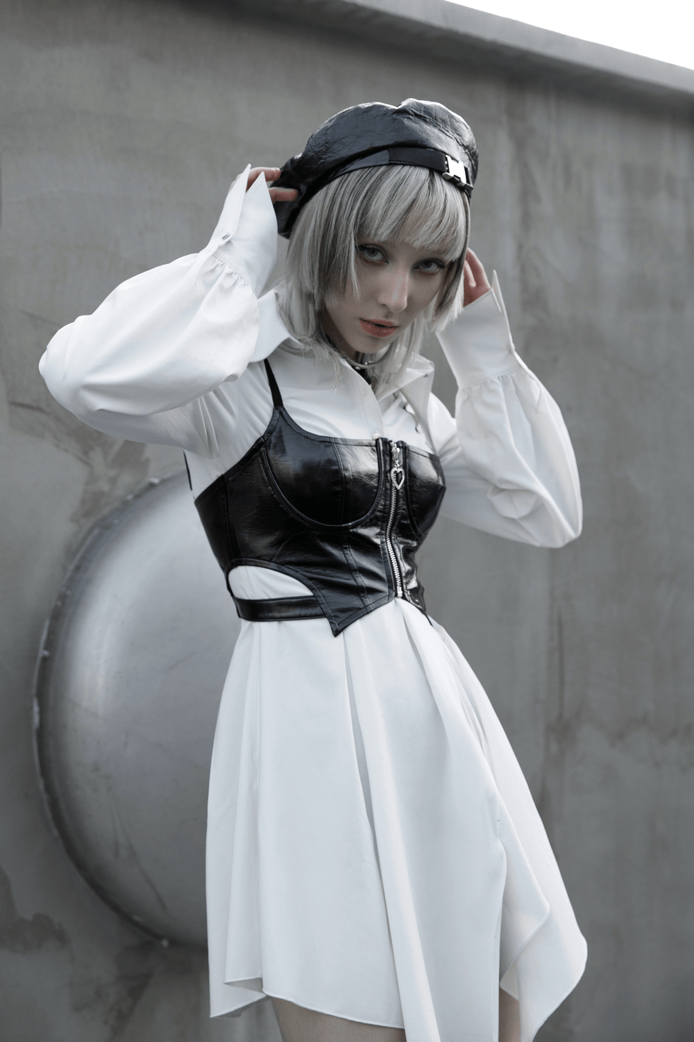 Punk Rave Gothic White Swallowtail Shirt Dress