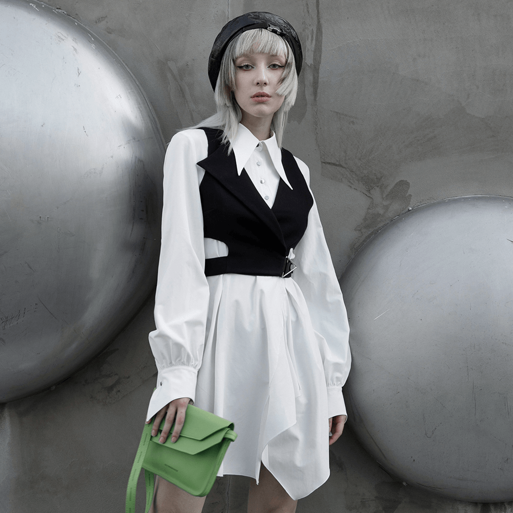 Punk Rave Gothic White Swallowtail Shirt Dress