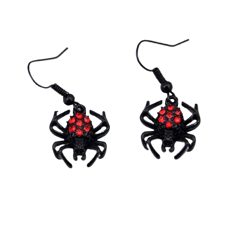 Punk Red Rhinestone Spider Earrings / Halloween Fashion Jewelry / Gothic Accessories