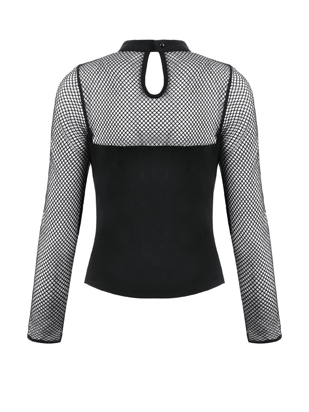 Punk Rock Black Fishnet Sleeved Top with Cutout and Straps