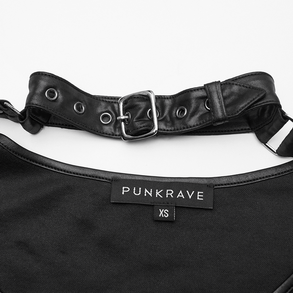 Punk Striped Mesh Top with Decorative Loop Collar
