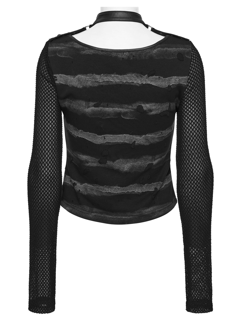 Punk Striped Mesh Top with Decorative Loop Collar