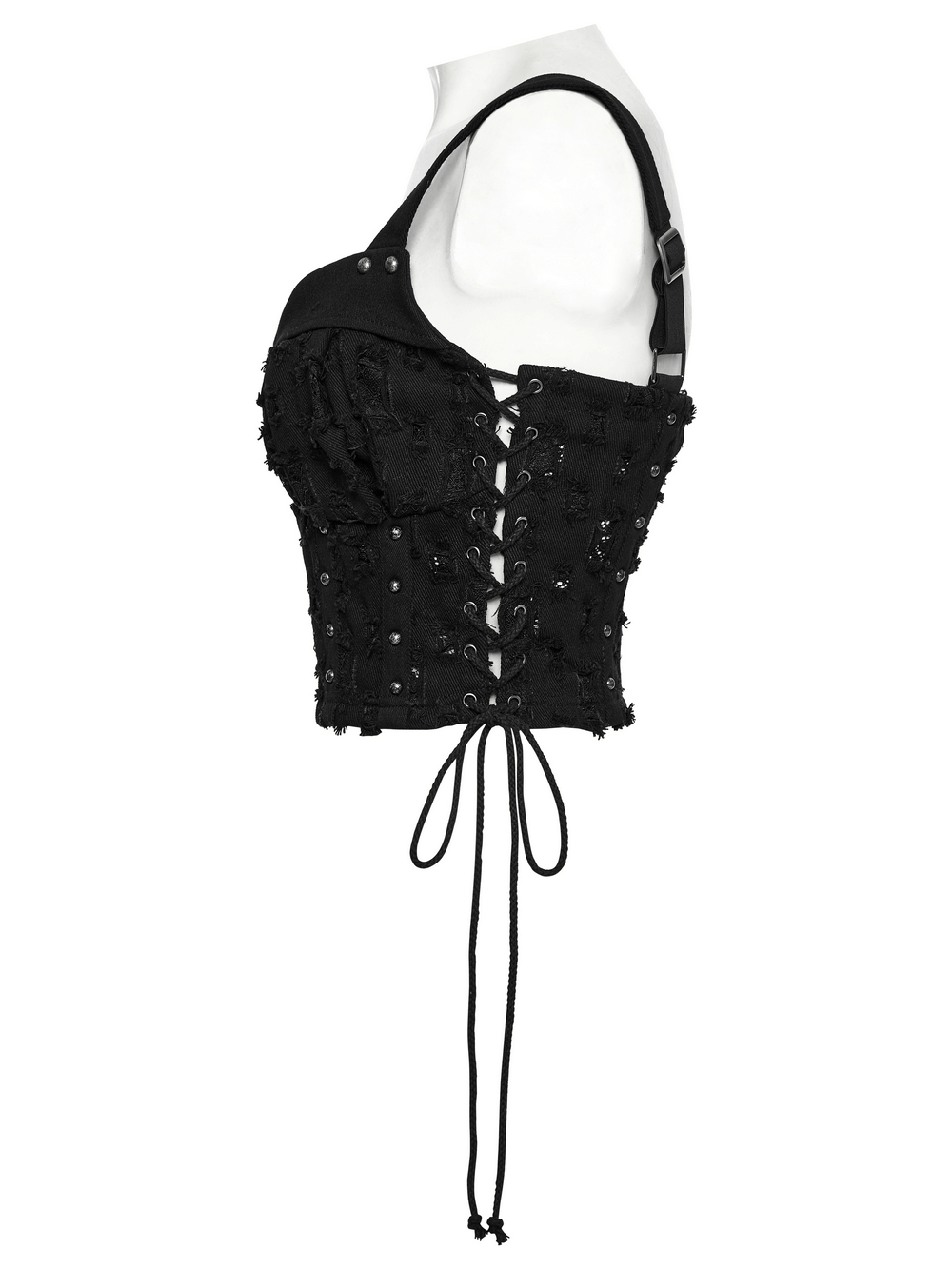 Punk Studded Denim Top with Adjustable Drawstrings