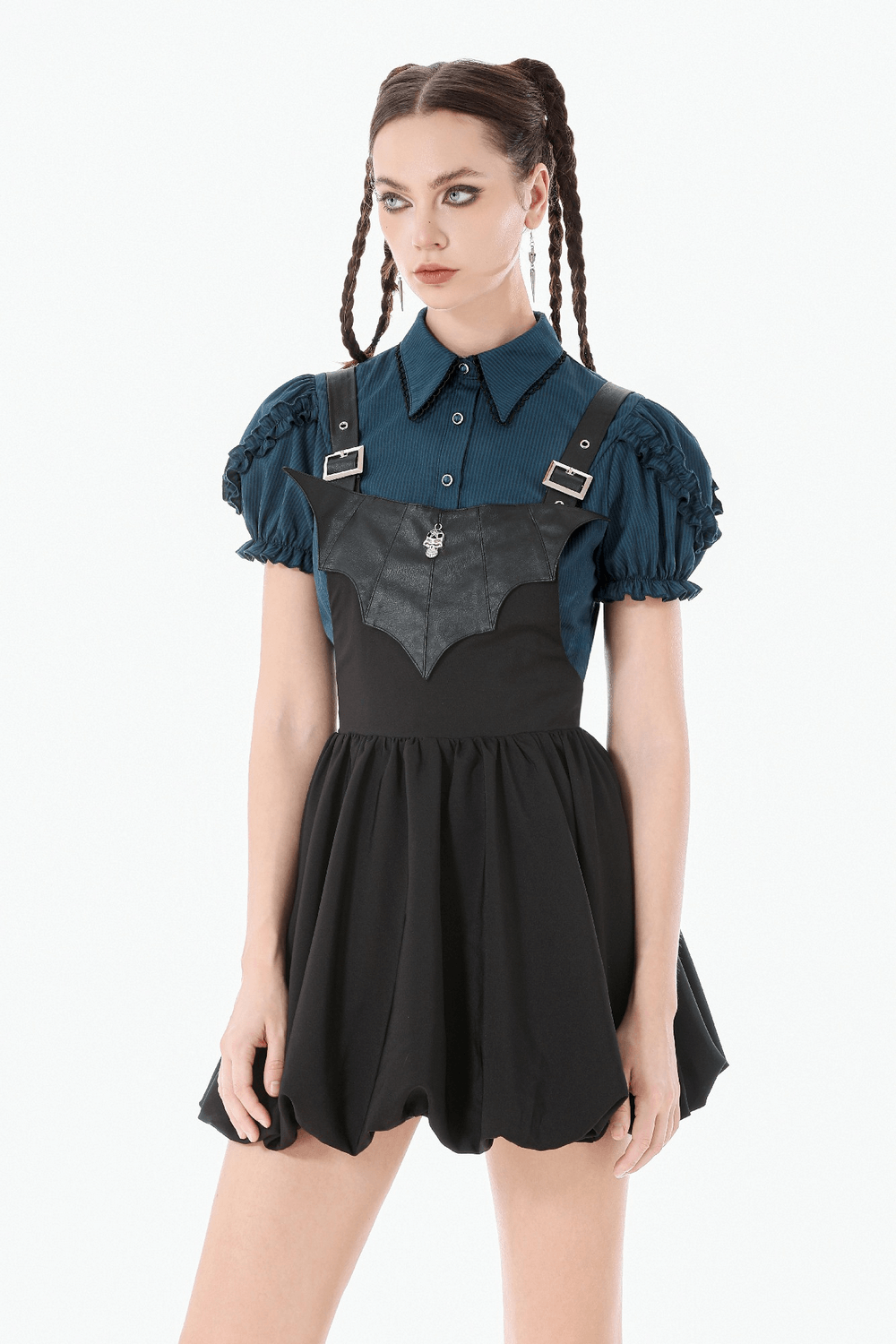 Punk Style Black Dress with Bat Bodice and Heart Detail