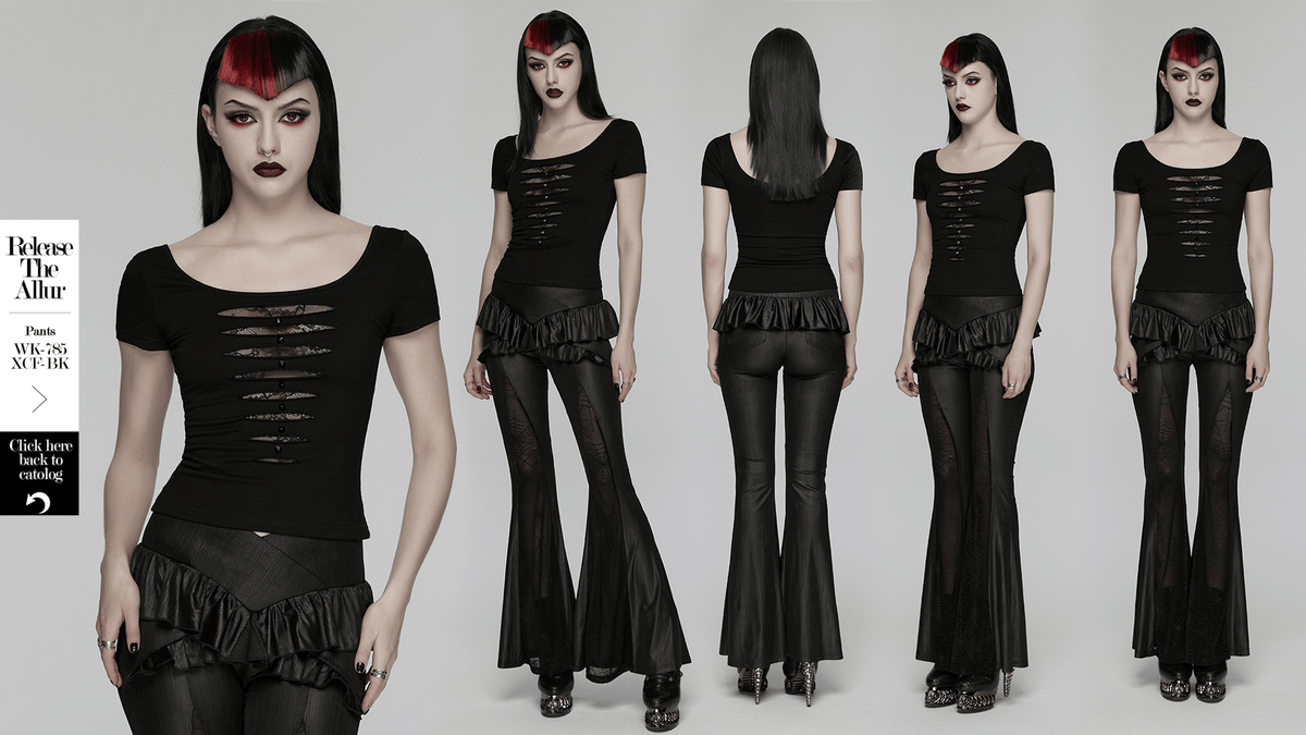 Punk Style Mesh Lace Cutout Short Sleeve T-shirt